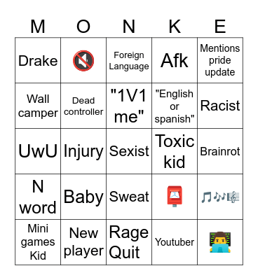 Gorilla tag bingo Card