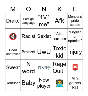 Gorilla tag bingo Card