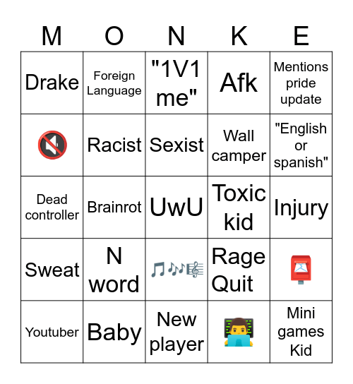 Gorilla tag bingo Card