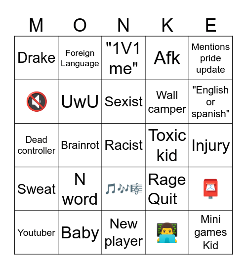 Gorilla tag bingo Card