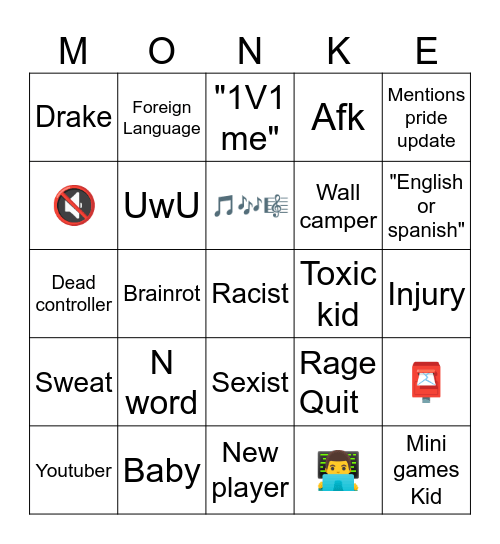 Gorilla tag bingo Card