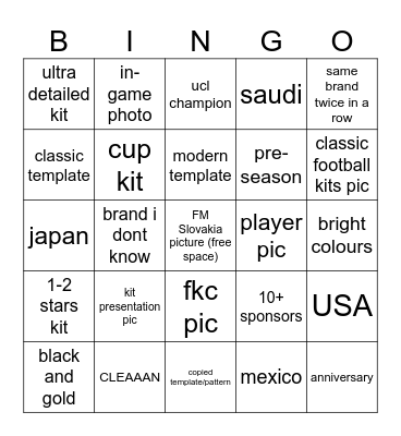 Football Kit Archive Vote Bingo (1 X PER KIT) Bingo Card