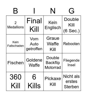 Fortnite Bingo Card