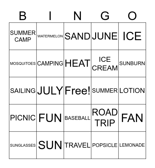 SUMMER 2 Bingo Card