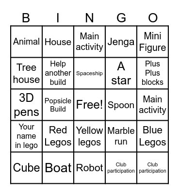 Construction Build Bingo Card