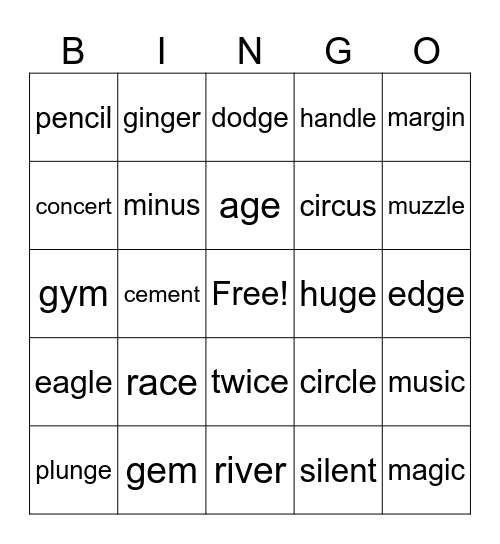V/CV   VC/V     soft c/g     C-le    Bingo Card