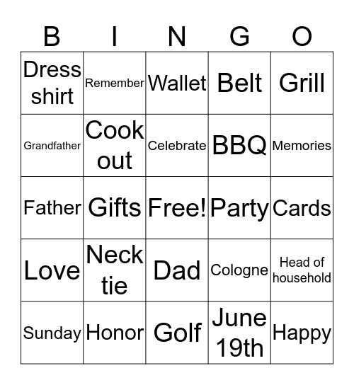 Father's Day Bingo  Bingo Card