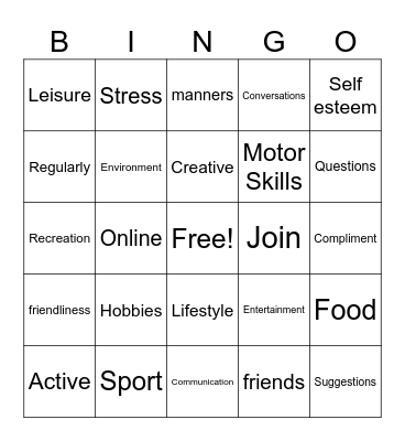 Social Opportunities Bingo Card