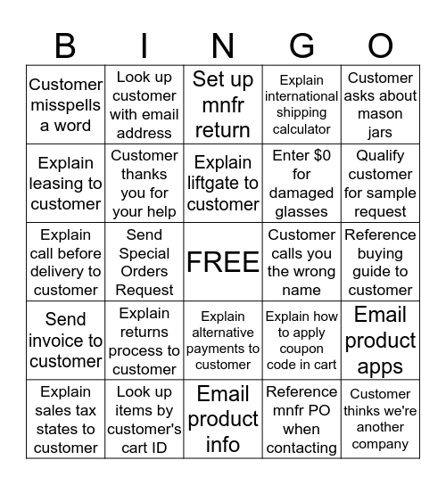 Customer Solutions Bingo Card
