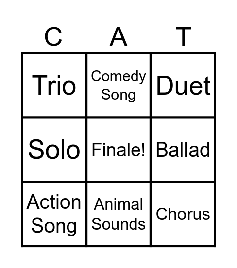 Musicals Bingo Card