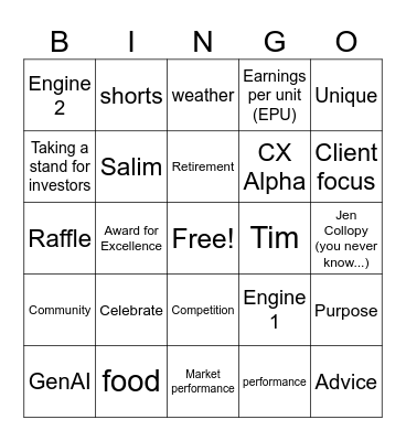 Partnership Bingo Card