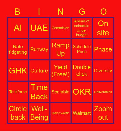 All Hands Bingo Card