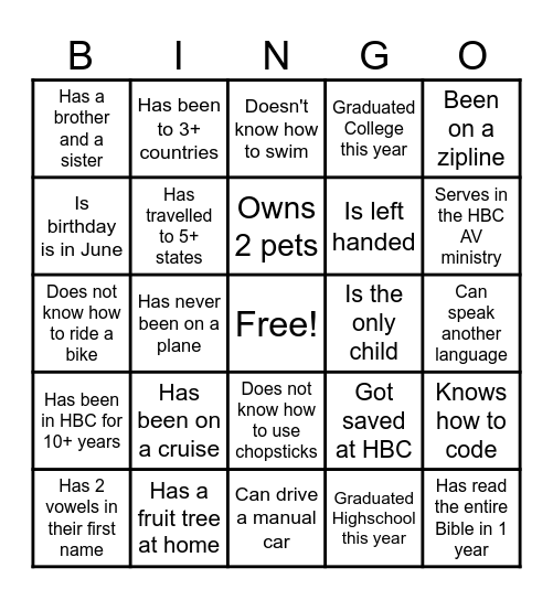 Grad Banquet Bingo! - "Find Someone That" Bingo Card