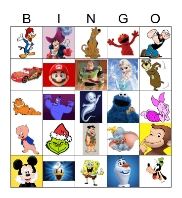 Cartoon Characters Shuffle Bingo Card