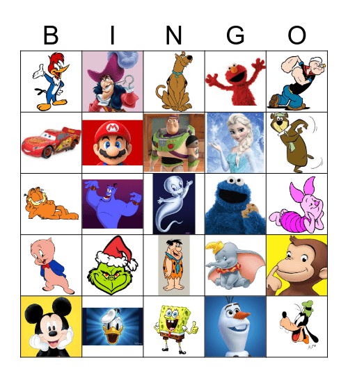 Cartoon Characters Shuffle Bingo Card