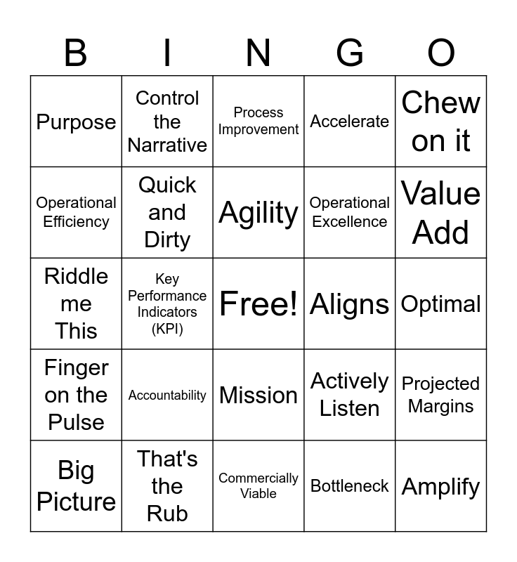 Buzz Words Bingo Card