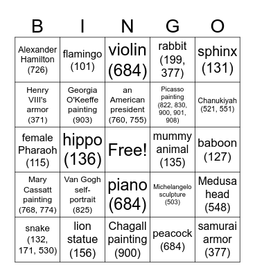 Metropolitan museum of art Bingo Card