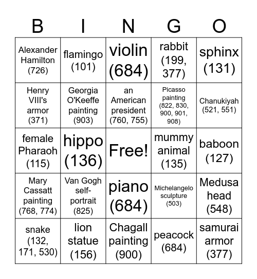 Metropolitan museum of art Bingo Card