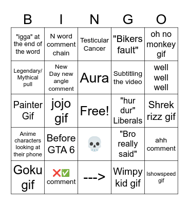 Bingo Comment Slopperino Bingo Card