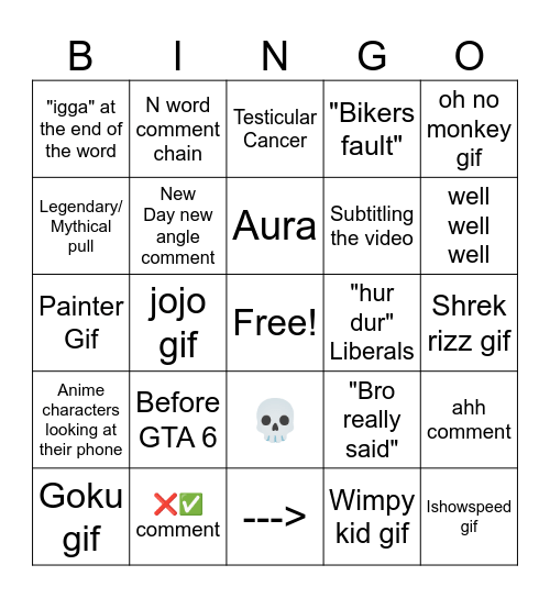 Bingo Comment Slopperino Bingo Card
