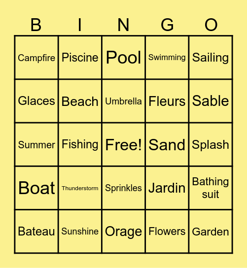 Summer Fun / Plaisirs d'été Bingo Card