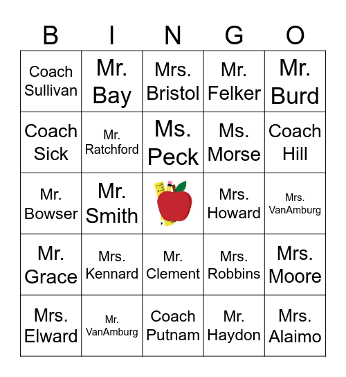 Teachers Bingo Card