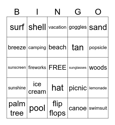 Summer Fun Bingo Card