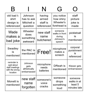 Welcome Back! Bingo Card