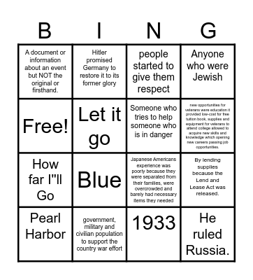 Social Studies board Bingo Card