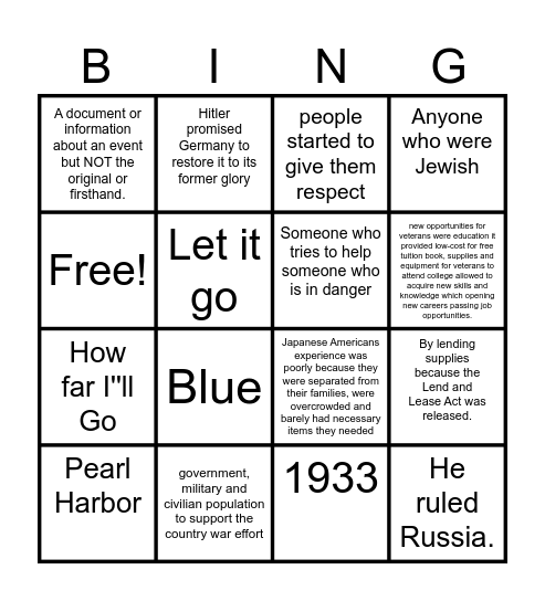 Social Studies board Bingo Card