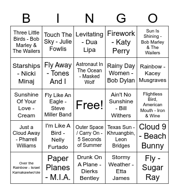 In The Sky (Double Bingo) Bingo Card