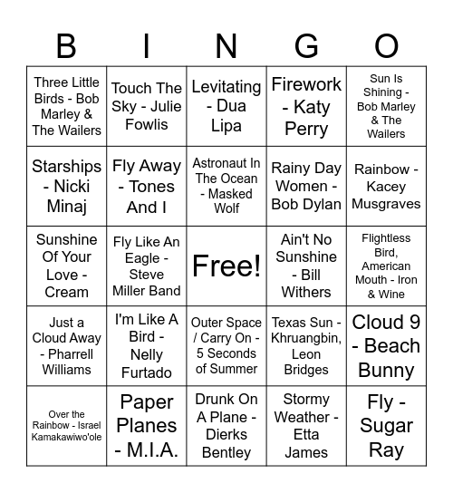 In The Sky (Double Bingo) Bingo Card