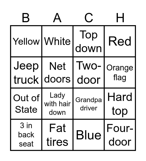 Jeep Bingo! Bingo Card