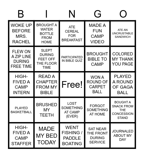 CENTRAL KIDS CAMP BINGO Card