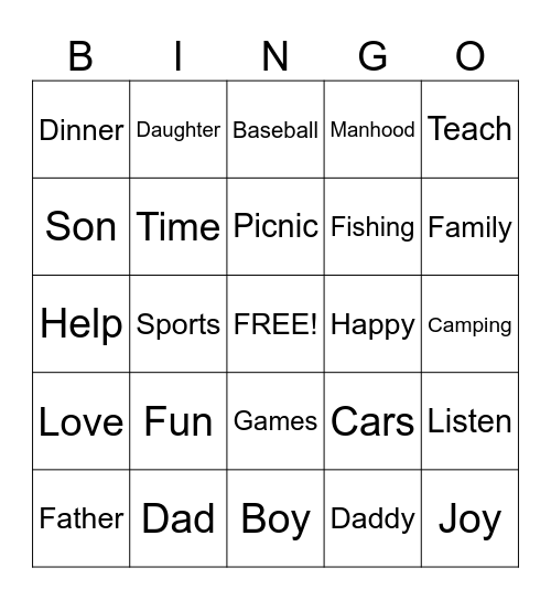 Fathers Day Bingo Card