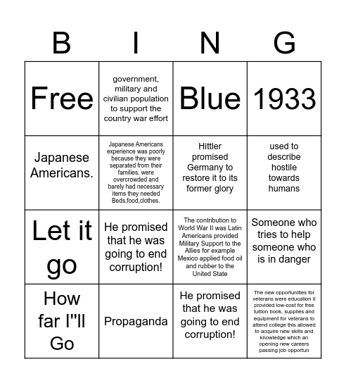 World War II Bingo Card