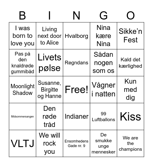 Sang-Bingo Card