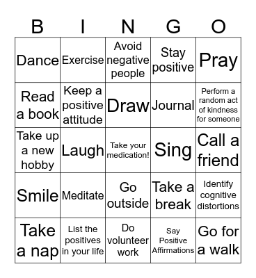 Coping Skills Bingo Card