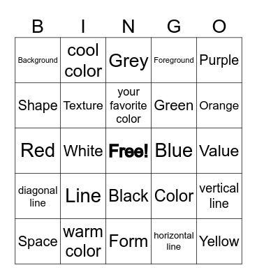 Art Studio Bingo Card