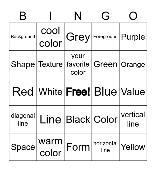 Art Studio Bingo Card