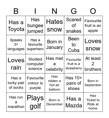 Get to Know the Crew! Bingo Card