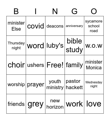 NEW HORIZON FELLOWSHIP GAME NIGHT Bingo Card