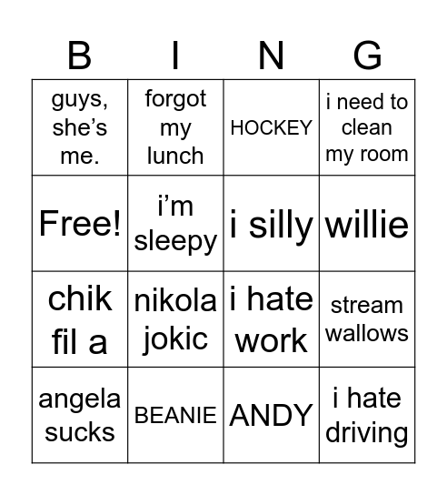 MATTIE Bingo Card