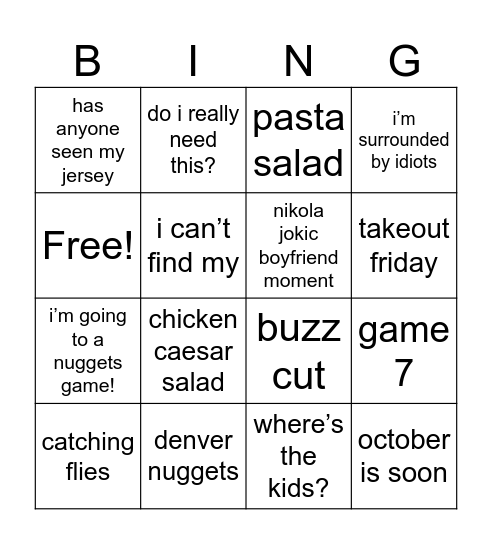 VINCE Bingo Card