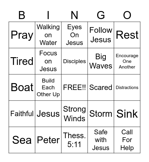 Walking On Water Bingo Card