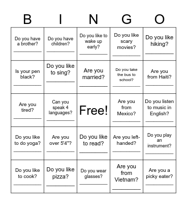 First Day Bingo Card