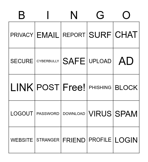 INTERNET SAFETY Bingo Card