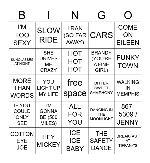 ONE HIT WONDERS Bingo Card