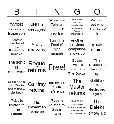 DOCTOR WHO FINALE Bingo Card