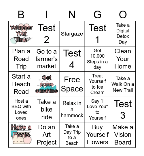 Summer Wellness Challenge Bingo Card